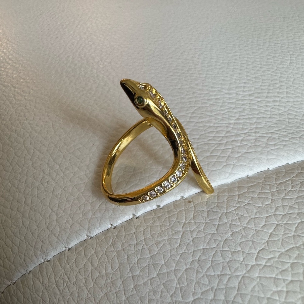 Snake Ring Gold Tone and Rhinestone Adjustable New - Picture 8 of 8